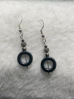 Good Vibes Only Gray Circle Drop Earrings - Silver Accents